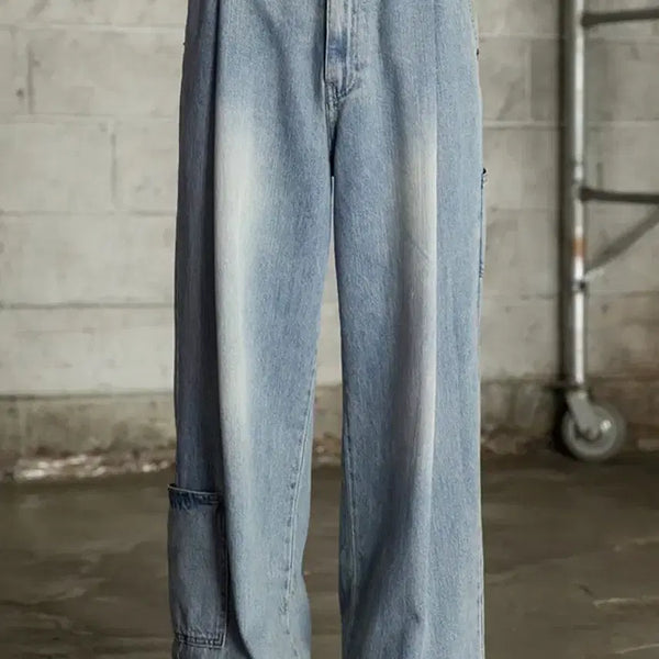 [BUNJANG] Begin202 One-Tuck Wide Carpenter Denim Pants (Bleached Blue) / 네고O 비긴202 원턱 와이드 카펜터 데님 팬츠 (블리치드 블루) 2사이즈