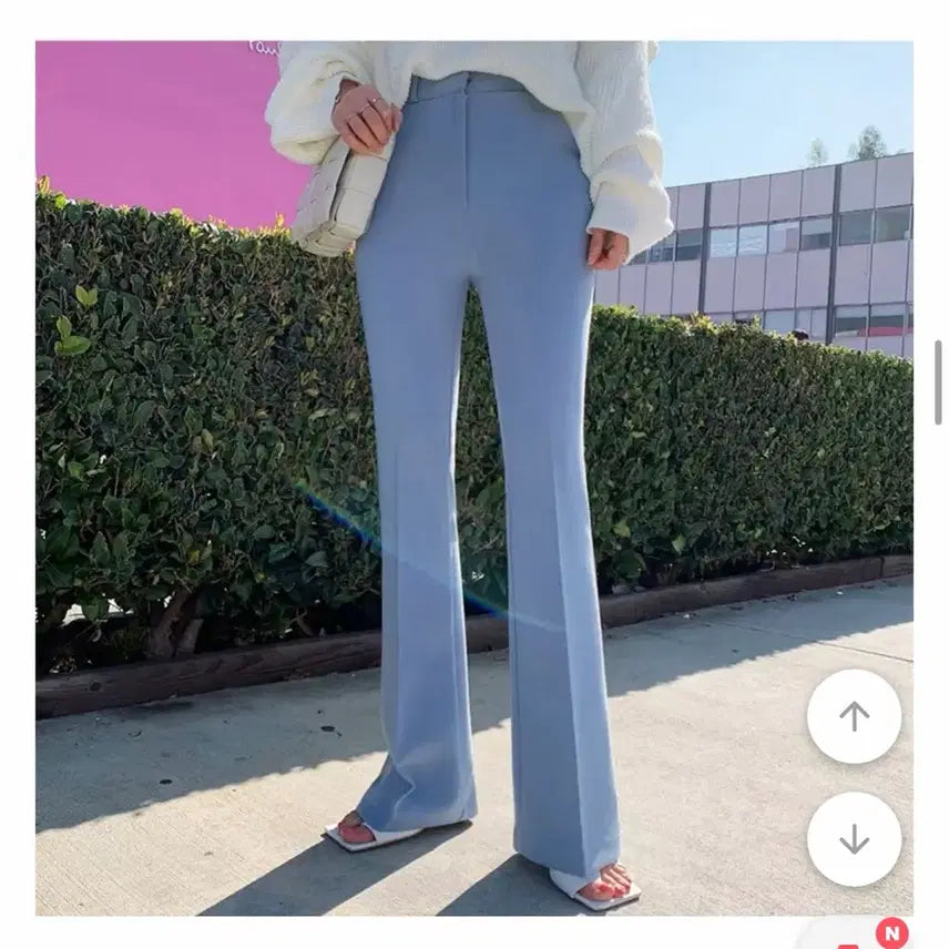 [BUNJANG] Bbippong Eonni Summer Long Bootcut Slacks Sky Blue S / 삐뽕언니 여름 롱롱 부츠컷 슬랙스 소라 S 스카이블루