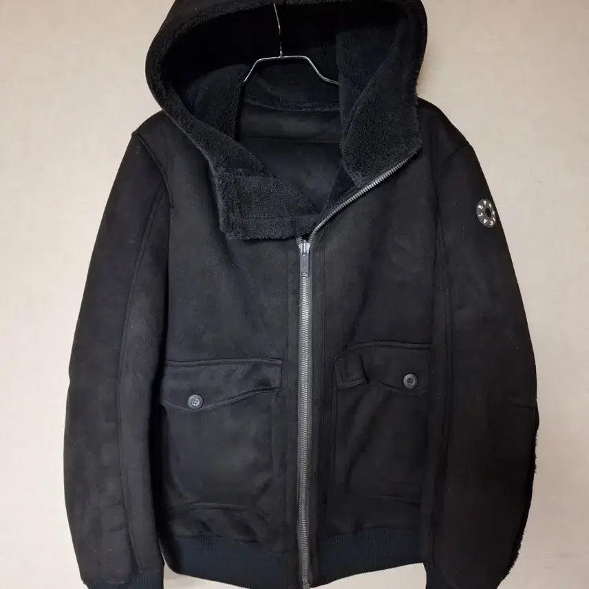 [BUNJANG] Panicalle Suede Fleece Lined Zip-Up Hoodie Jacket Black / 빠니깔레 후드 집업 자켓 블랙 S