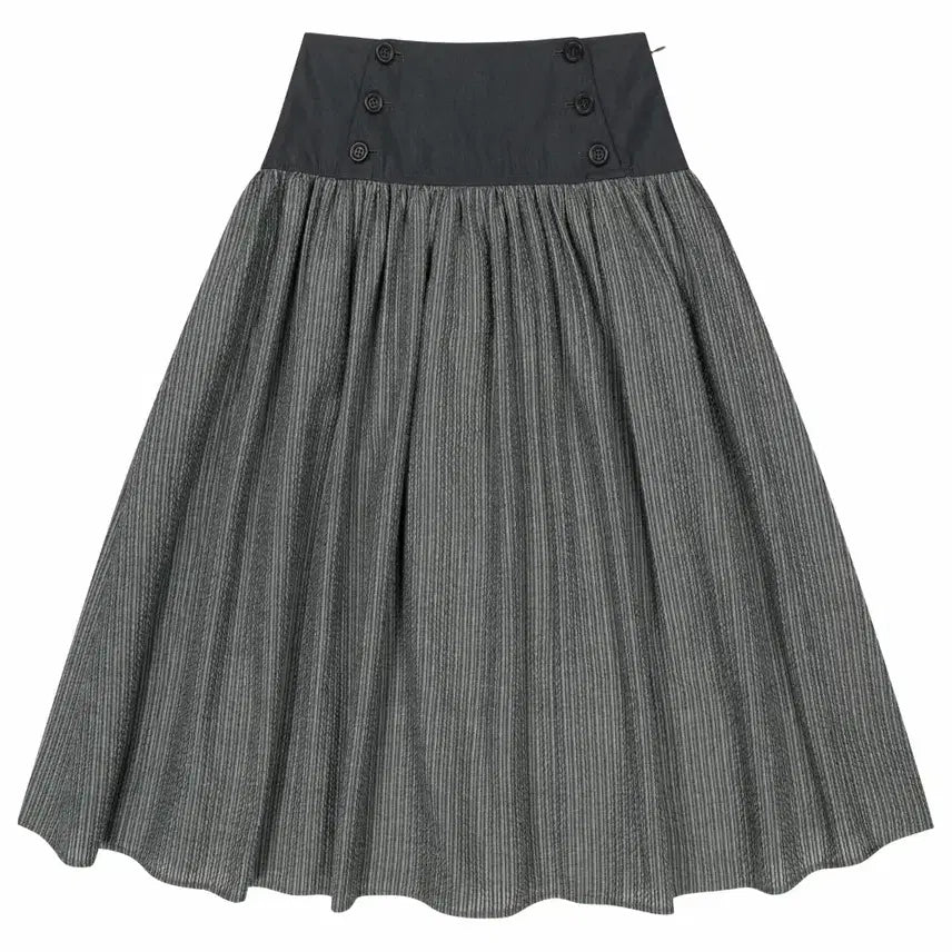 [BUNJANG] Koiseo Double Button Stripe Skirt Black / 코이세이오 더블 버튼 스트라이프 스커트 블랙 (1/새상품)