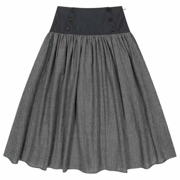 [BUNJANG] Koiseo Double Button Stripe Skirt Black / 코이세이오 더블 버튼 스트라이프 스커트 블랙 (1/새상품)