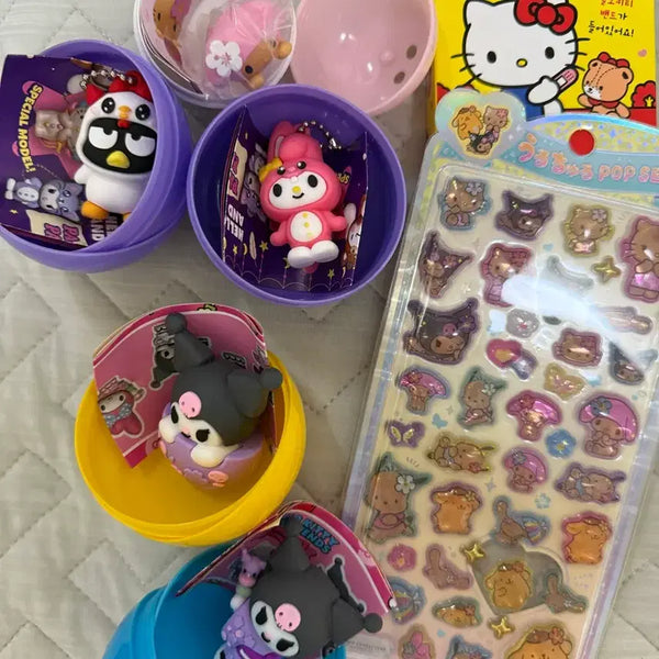 [BUNJANG] Tanning Kitty Pop Seal Bongbong Sticker Keyring Figure Bundle Set / 태닝 키티 팝씰 봉봉 스티커 키링 피규어 새상품 일괄