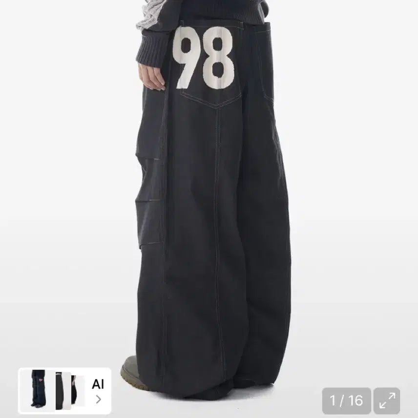 [BUNJANG] Arkam 98 Printed Knee Pin-tuck Denim Pants (Black) / 아캄 98 Printed Knee Pin-tuck Denim Pants (Black)