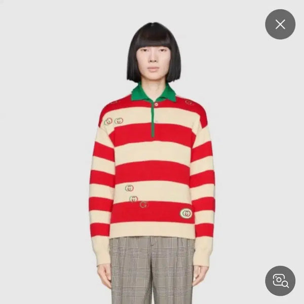 [BUNJANG] Gucci GG Stripe Long Sleeve Polo Shirt / 구찌 GG 스트라이프 롱슬리브 폴로 / 192451M212009