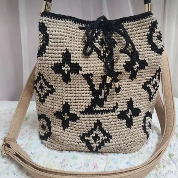 [BUNJANG] Louis Vuitton Style Monogram Bucket Bag Beige Black / 루이비퉁식 버킷백 모노그램 베이지 블랙