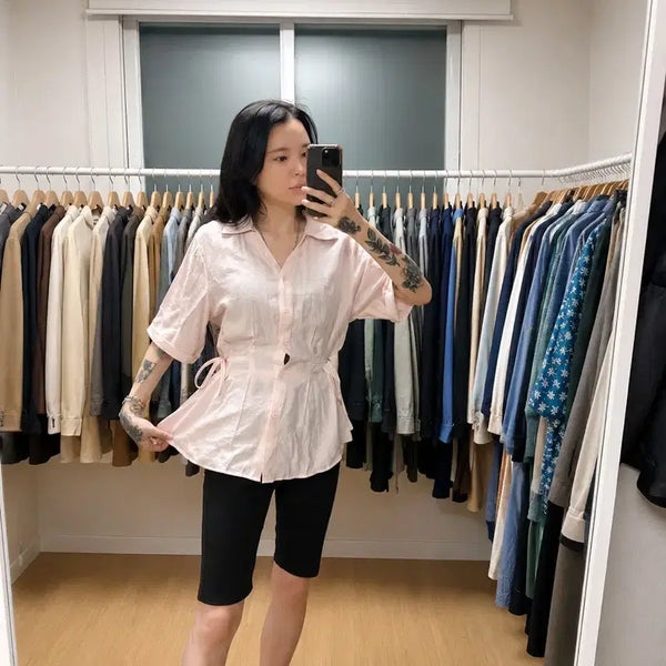 [BUNJANG] REDROOF Pink Strap Blouse / REDROOF 핑크 스트랩 블라우스