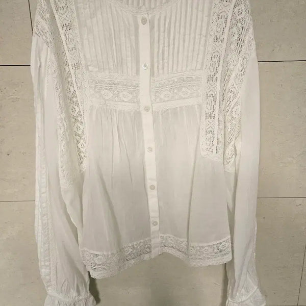 [BUNJANG] Zara Eyelet Lace Blouse White / 새상품) 자라 아일렛 스타일 화이트 레이스 블라우스