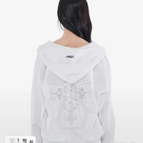 [BUNJANG] Arca Arca White Cubic Detail Hooded Zip-Up / 알카알카 화이트 후드집업