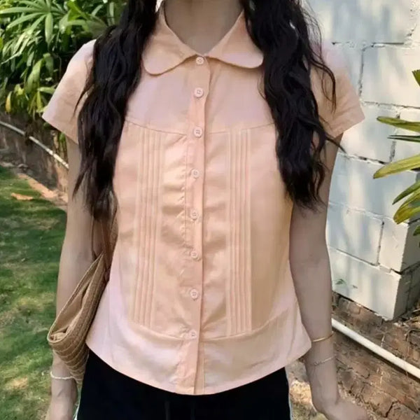 [BUNJANG] Pink Short Sleeve Blouse Shirt XS / 반팔 블라우스 셔츠 핑크 XS