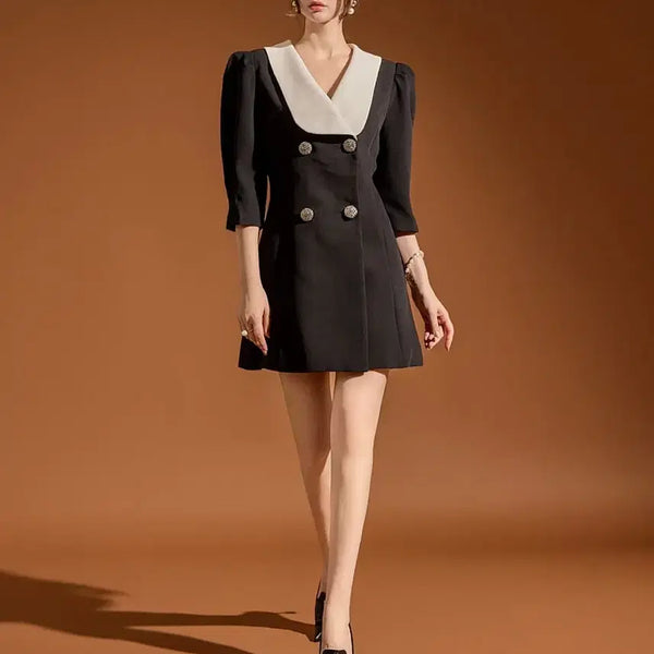 [BUNJANG] DINT Black Double Button Collar Mini Dress / 딘트 (DINT) 블랙 더블 버튼 칼라 원피스