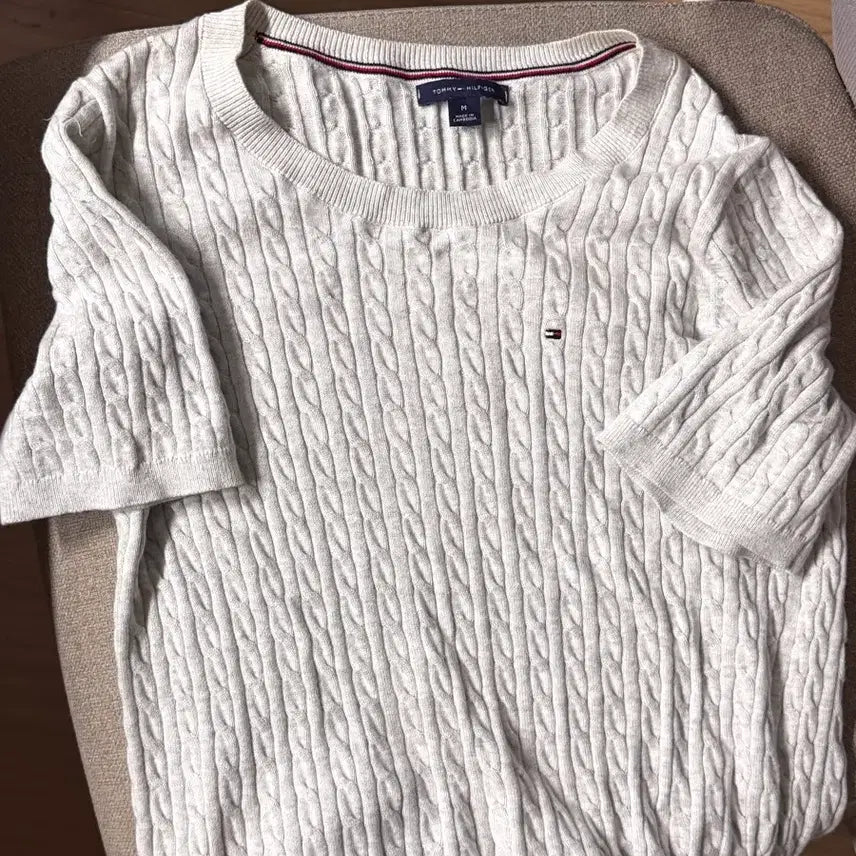 [BUNJANG] Tommy Hilfiger Cable Knit Short Sleeve Sweater M / 타미힐피거 케이블 반팔니트 M