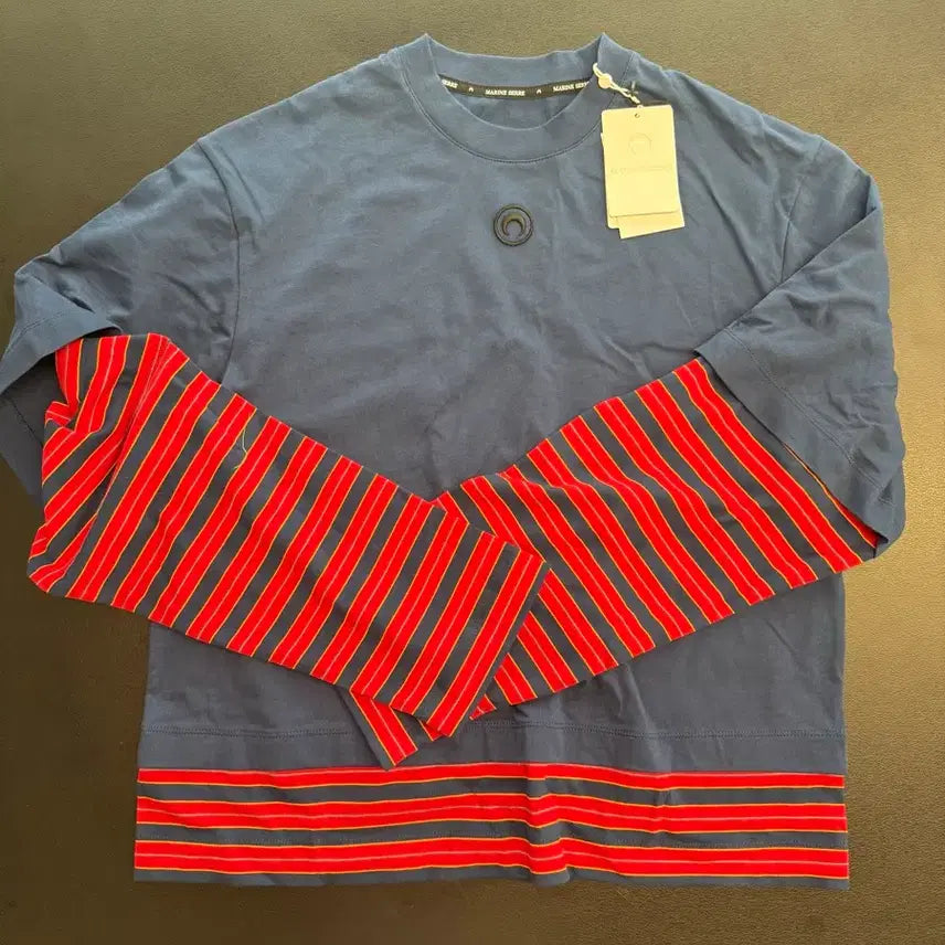 [BUNJANG] Marine Serre Moon Logo Stripe Long Sleeve T-Shirt / Marine Serre 마린세레 문 로고 스트라이프 긴팔티 L