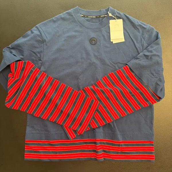 [BUNJANG] Marine Serre Moon Logo Stripe Long Sleeve T-Shirt / Marine Serre 마린세레 문 로고 스트라이프 긴팔티 L