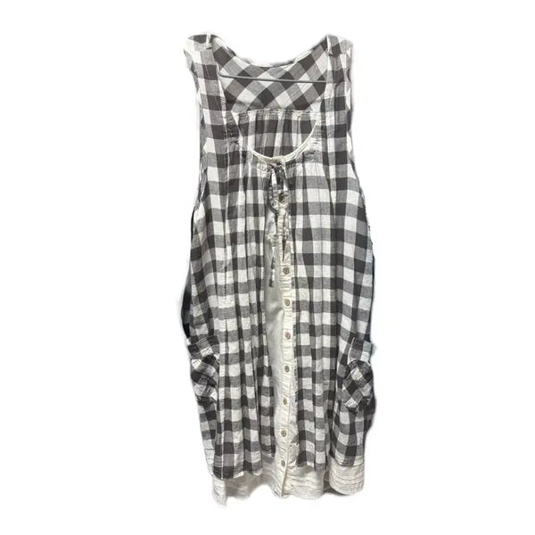 [BUNJANG] Mori Girl Style Button Checkered Dress - Charcoal / 일체형 우드단추 바선생 체크 원피스 차콜 일본 빈티지 모리걸