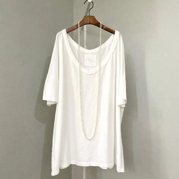 [BUNJANG] AERIS Women's V-Neck Loose Fit Basic T-Shirt XL / 화이트면 여자반팔 브이넥루즈핏 빅사이즈기본 반팔티