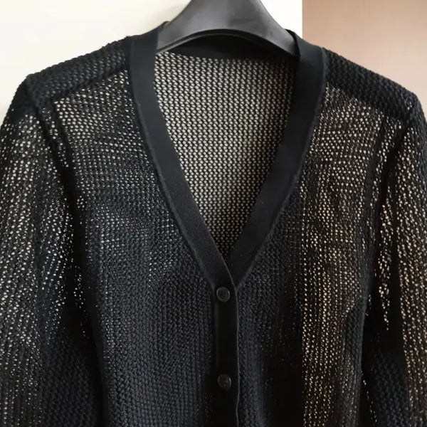 [BUNJANG] Black Mesh Knit Cardigan Size 66 / 블랙 망사 니트 가디건 66