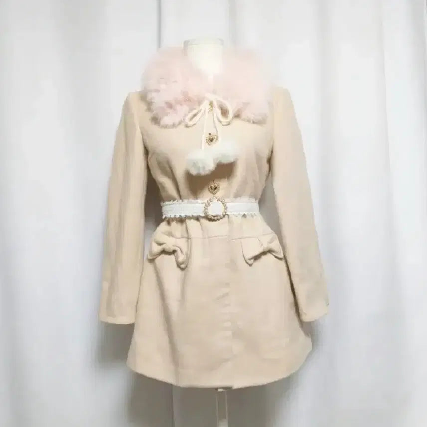 [BUNJANG] Japanese Vintage Ribbon Pink Fur Coat Dress Jacket - Himekaji Style / 일본 빈티지 리본 핑크 퍼코트 원피스 자켓 히메갸루 라떼갸루 핀터 헤이세이 양산형 리즈리사 스타일