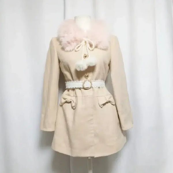 [BUNJANG] Japanese Vintage Ribbon Pink Fur Coat Dress Jacket - Himekaji Style / 일본 빈티지 리본 핑크 퍼코트 원피스 자켓 히메갸루 라떼갸루 핀터 헤이세이 양산형 리즈리사 스타일