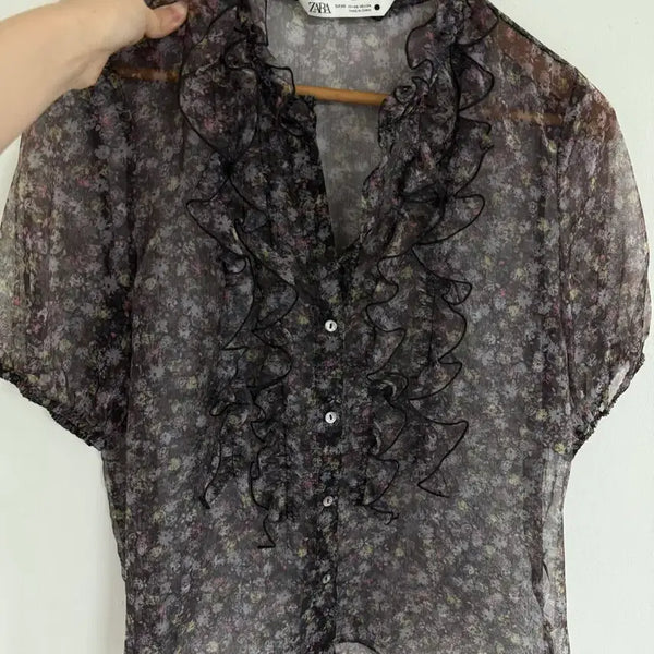 [BUNJANG] Zara Floral Pattern Organza Blouse / 자라 플라워패턴 블라우스