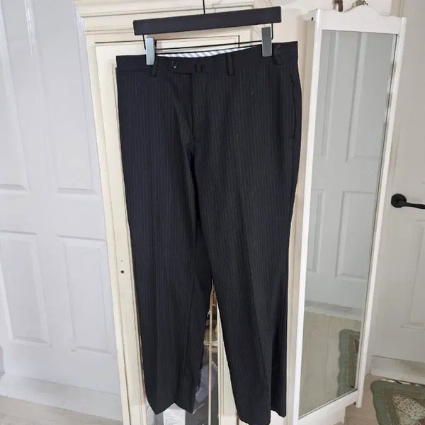 [BUNJANG] Hilton Striped Dress Pants Black Size 33 / 힐튼 정장 바지 세로줄 검정색33