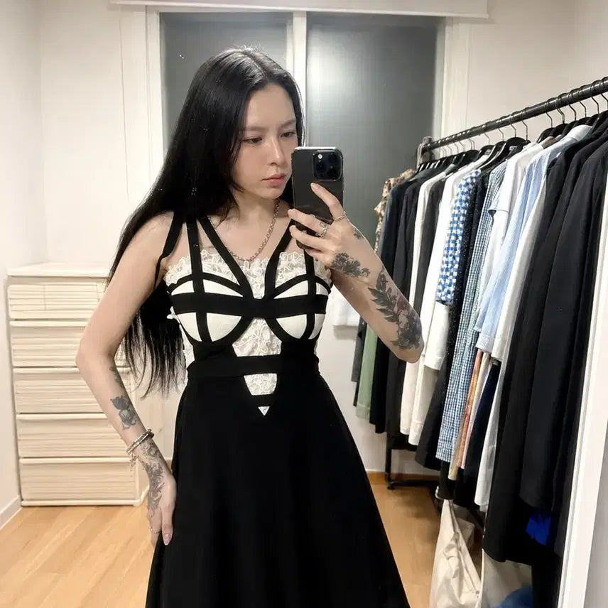 [BUNJANG] DINT D9479 Line Dress - Black Mix, Size S / 새상품) 딘트 (DINT) D9479 라인 원피스 S
