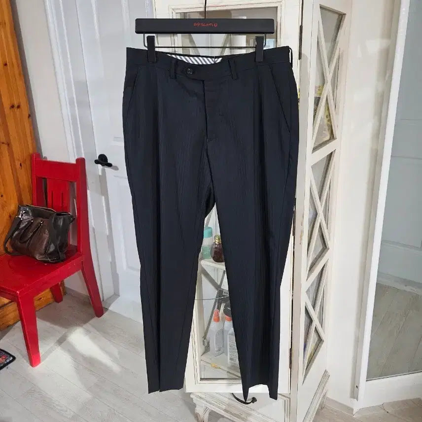 [BUNJANG] Mo100 Black Stripe Suit Pants - Size 33 / 모100 블랙 스트라이프 정장바지 33