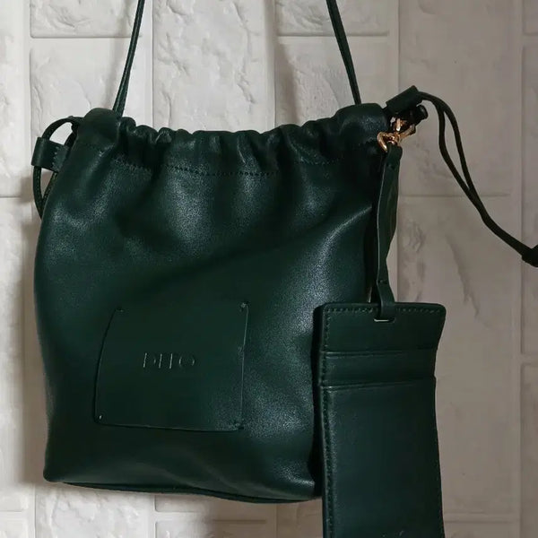 [BUNJANG] DECO Drawstring Bag Dark Green with Cardholder / [DECO]복조리백 다크 그린 색상 카드지갑 포함