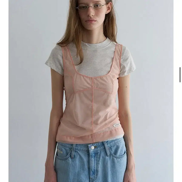 [BUNJANG] Overdue Flare Mesh Corset Sleeveless New Arrival / 오버듀플레어 메쉬 코르셋 슬리브리스 새상품
