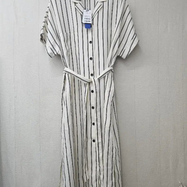 [BUNJANG] Olivia Hasler Ivory Stripe Long Shirt Dress / 새제품 올리비아하슬러  롱셔츠원피스 100(77~88)