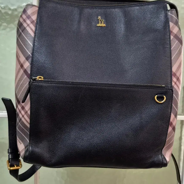 [BUNJANG] Hazzys Check Pattern Leather Backpack / 헤지스 가방 체크 패턴 백팩