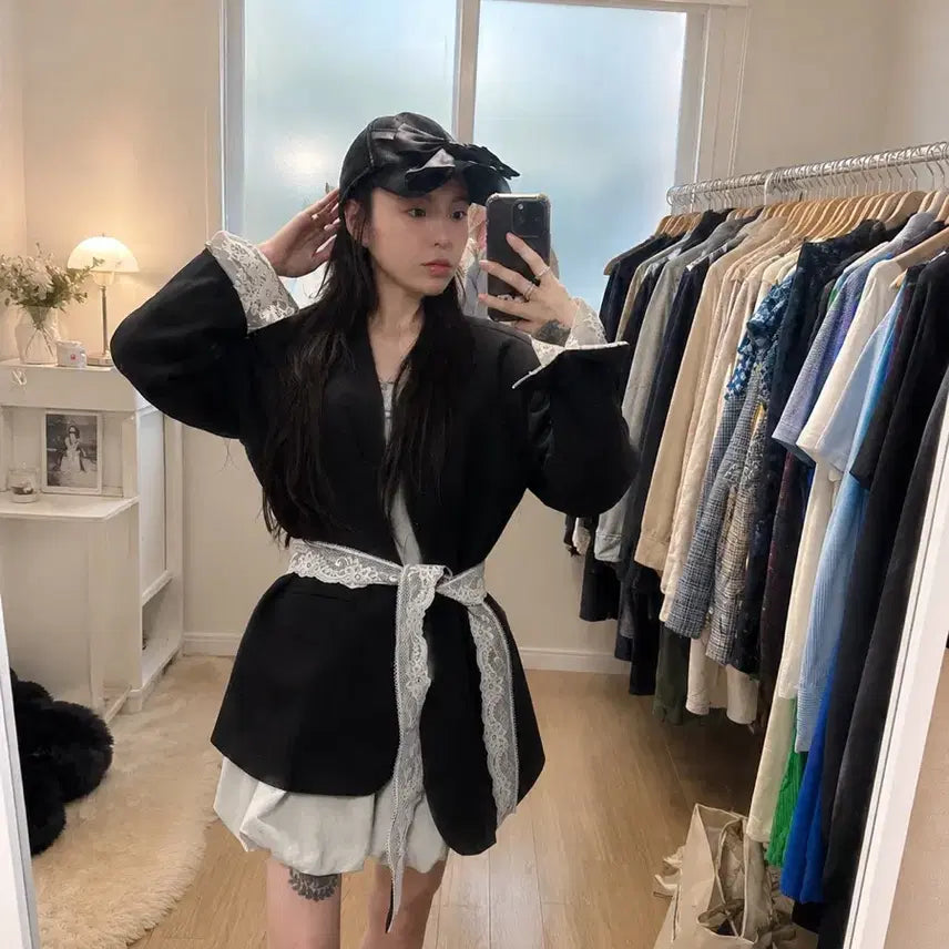 [BUNJANG] DINT J2690 Lace Strap Set Jacket Grey / 새상품) 딘트 (DINT) J2690 스트랩 세트 레이스 자켓 그레이 F