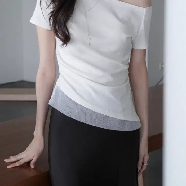[BUNJANG] Nuarte Rena One Shoulder Lace Top / 누아르테 레나 원숄더 레이스탑
