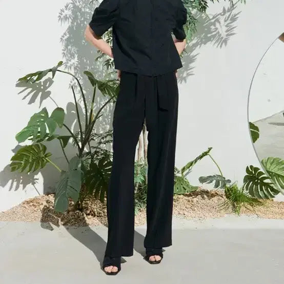 [BUNJANG] Wooi Belted Slacks with Ribbon Belt / 우이 벨티드 슬랙스 리본벨트 슬렉스 바지