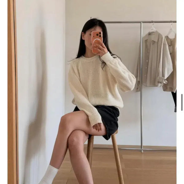 [BUNJANG] Amy Grace Paper Linen Round Knit Ivory / 에이미그레이스 페이퍼 린넨 라운드 니트
