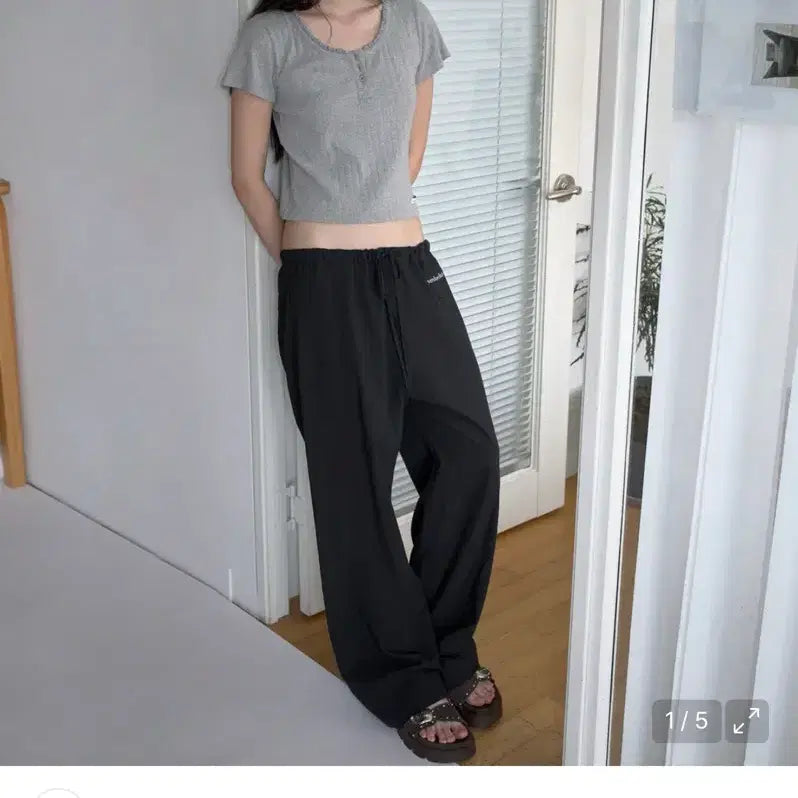 [BUNJANG] Overdue Flare Cotton Sheer Pants Black / 오버듀플레어 코튼 쉬어 팬츠 블랙