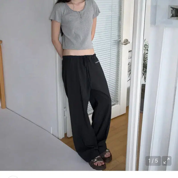 [BUNJANG] Overdue Flare Cotton Sheer Pants Black / 오버듀플레어 코튼 쉬어 팬츠 블랙