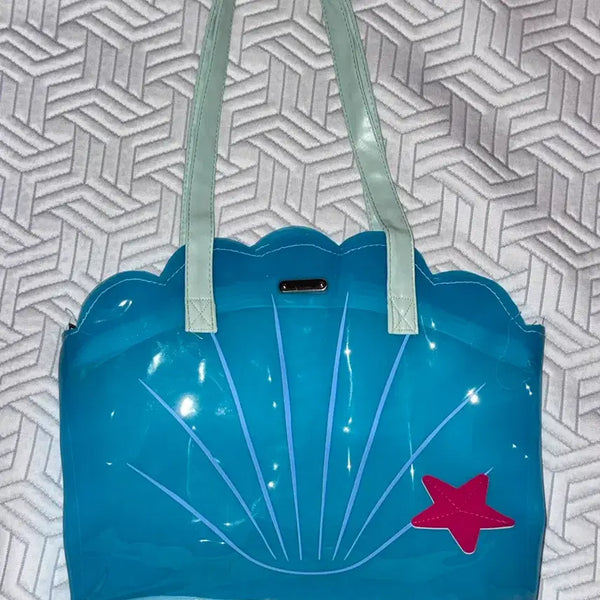 [BUNJANG] PVC Shell Shoulder Bag - Blue / PVC 수영가방 쉘백 숄더백 블루