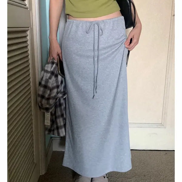 [BUNJANG] Adobe Banding String Silky Spandex Long Skirt / 어도브 밴딩 스트링 찰랑 스판 롱 스커트 (꾸안꾸/날씬핏/여름치마/쿨스판)