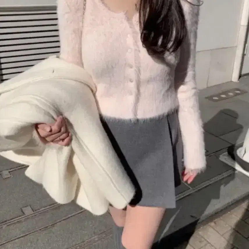 [BUNJANG] Lizzy Winter Base Slim Cardigan Pink / 리즈 윈터 베이스 슬림 가디건 핑크 타이o