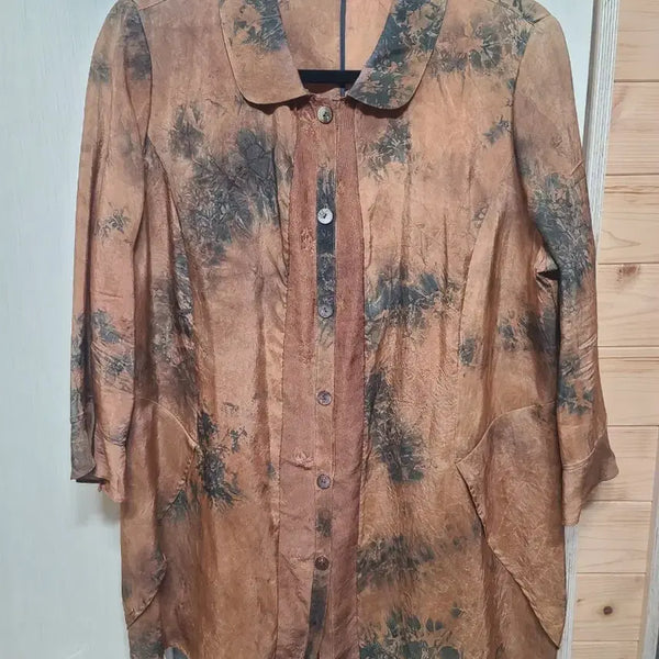 [BUNJANG] Premium Linen Jacket Brown Leaf Pattern / 실크처럼보드란  고급 시원한  인견자켓 갈색 나뭇잎 패턴 셔츠