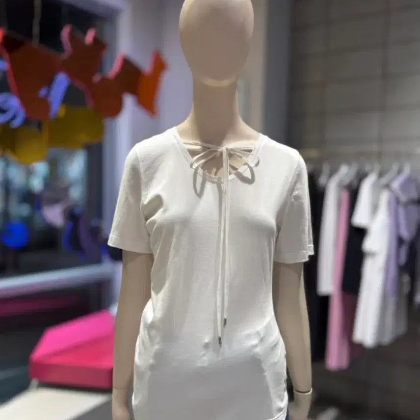[BUNJANG] Lucky Chouette Ribbed Halterneck T-Shirt / 럭키슈에뜨 티셔츠