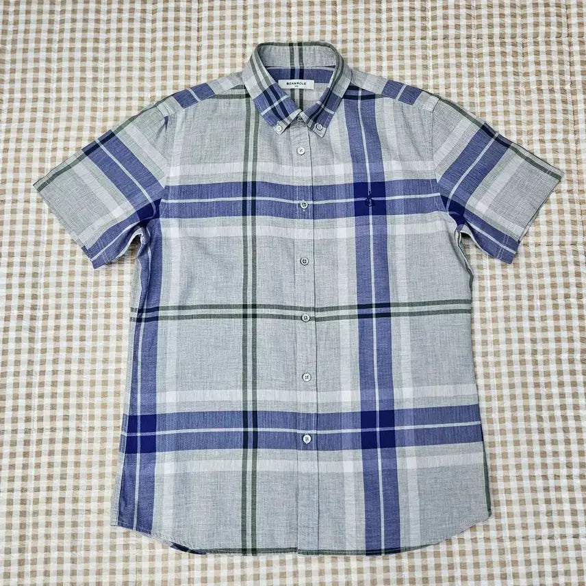 [BUNJANG] Beanpole Short Sleeve Shirt Size 100 Grey Checkered / 빈폴 반소매 셔츠 남자100