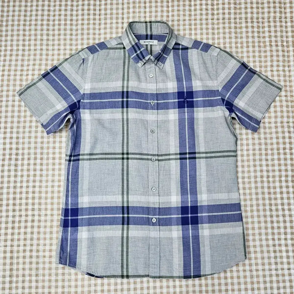 [BUNJANG] Beanpole Short Sleeve Shirt Size 100 Grey Checkered / 빈폴 반소매 셔츠 남자100
