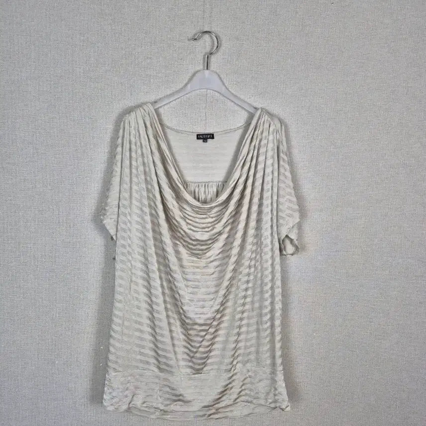 [BUNJANG] Indivi Beige Stripe Drape Top / (#99~추천)왕빅사이즈 베이지 스트라이프 드레이프 탑