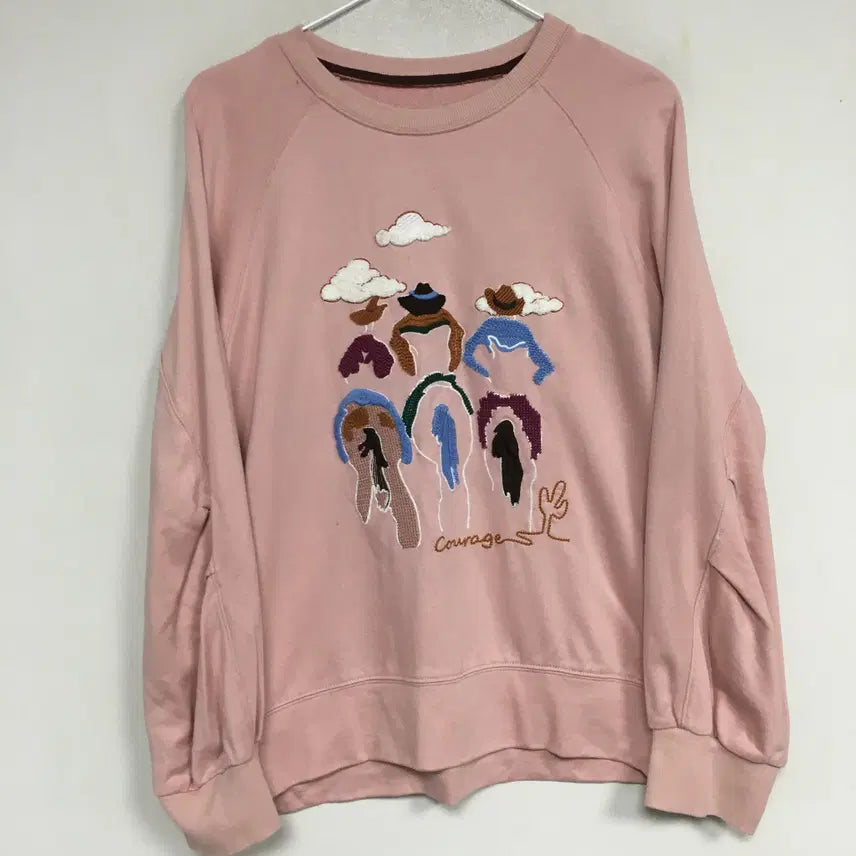 [BUNJANG] United Colors of Benetton Cowboy Embroidery Crewneck Sweatshirt / 베네통 카우보이 자수 라운드 맨투맨 85