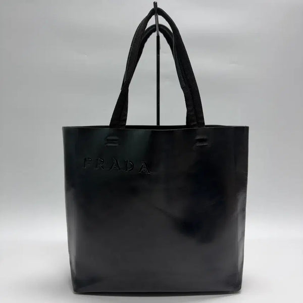 [BUNJANG] PRADA Embossed Logo Leather Tote Bag Black / 프라다 엠보싱 로고 레더 토트백 블랙 (레어템)