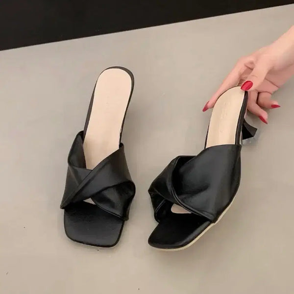 [BUNJANG] Twisted Detail Mule Sandals - Black / 블랙 꼬임 뮬 샌들
