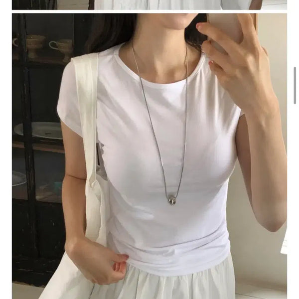 [BUNJANG] LAYERED Slim Fit Short Sleeve T-Shirt / [레이어드] 하울 슬림핏 흰색 화이트 아이보리 반팔티셔츠
