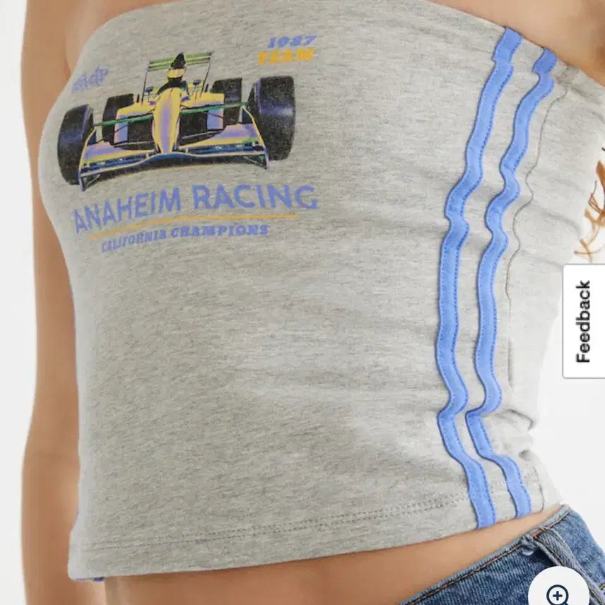 [BUNJANG] Racing Graphic Crop Tube Top - Black / 레이싱 그래픽 튜브탑 나시 블랙