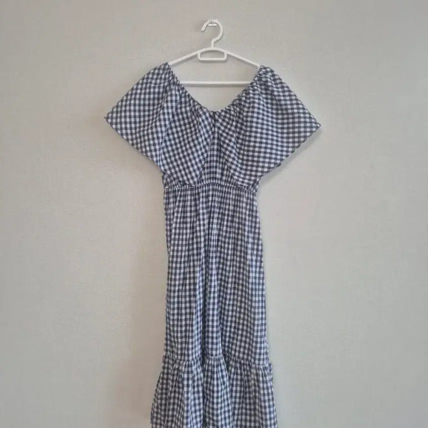 [BUNJANG] Checkered Ruffle Long Dress / 체크무늬 프릴 원피스